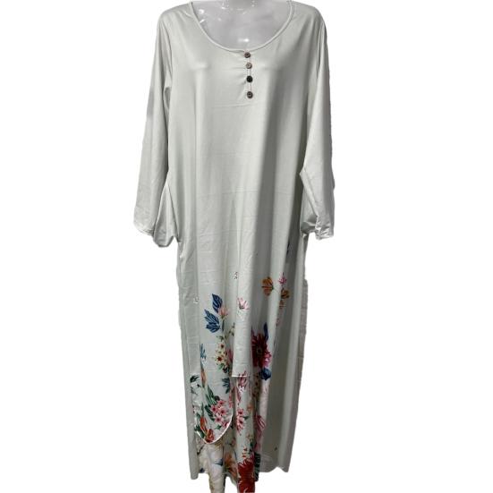 Spring Fall Dress with Pockets Vintage Flower Printing Irregular Layerd Hem Loose A-line Maxi Dress for Daily Work Party
