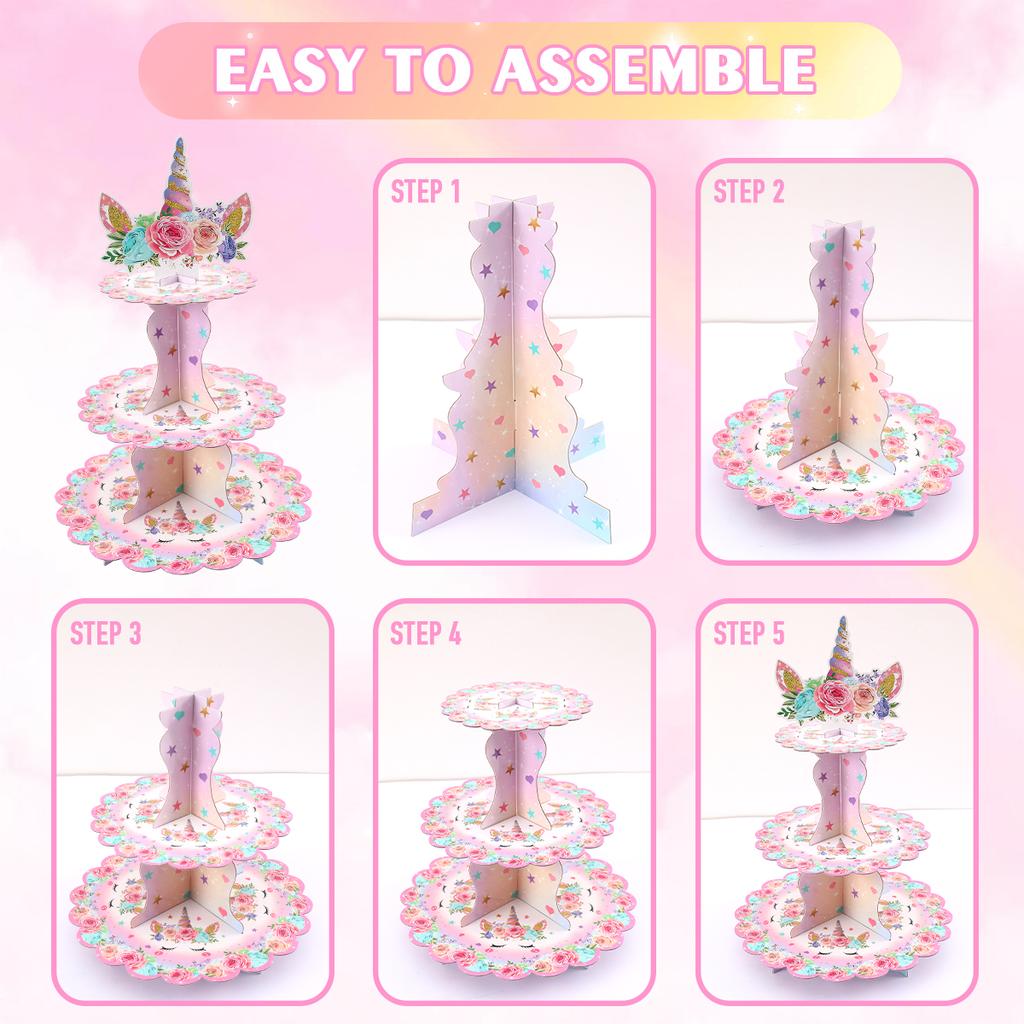3 Tier Unicorn Party Cakecup Stand Girls Kid Birthday Dessert Holder Colorful Happy Birthday Party Decoration