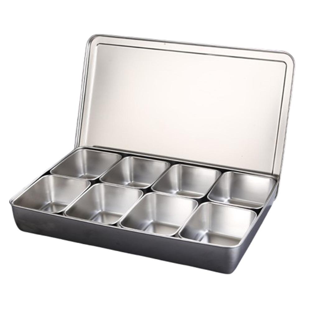 Rectangle Shape Stainless Steel Seasoning Box with Lid Spice Jar Storage Set  Kitchen Use