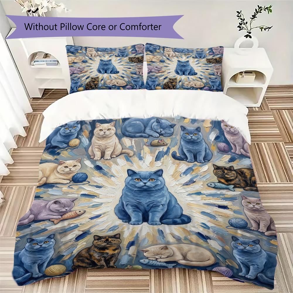 Vibrant Mandala Cats Pattern Bedding uilt Set uilt Cover Pillowcase Home Decoration Birthday Gift (1 * duvet cover + 2 * pillowcase without core)