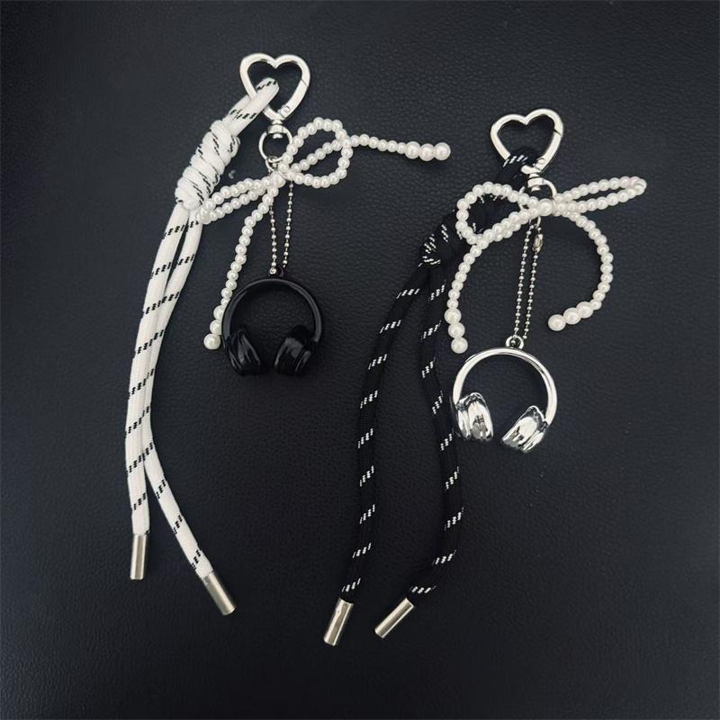 Keychain Mini Bow Beads Pendant Key Ring Resin Keyring Bar Table Decoration Jewelry Gifts Lanyard Hanging Charm