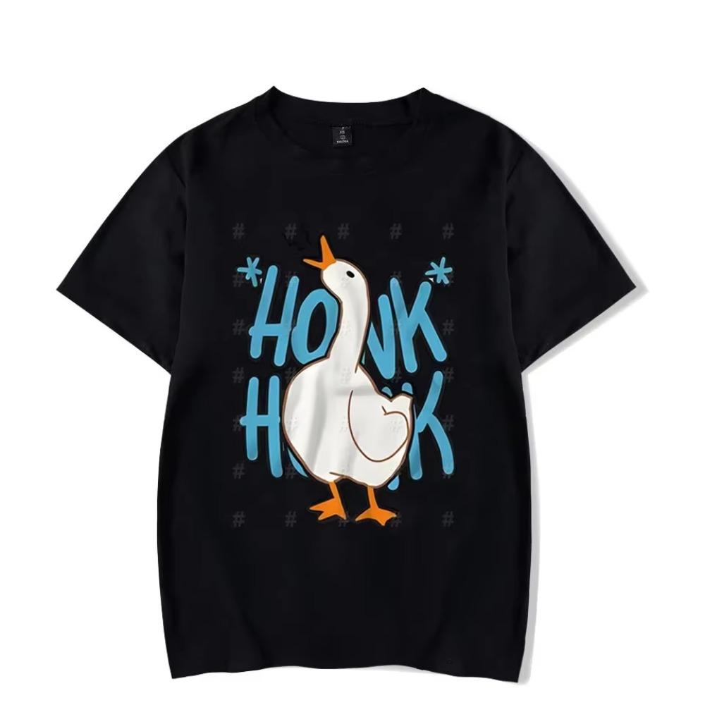 Men Women Cartoon T-Shirts 2024 Summer Harajuku Kawaii Honk Goose Printed Short Sleeve Tees Streetwear Loose Clothes Y2K Tops