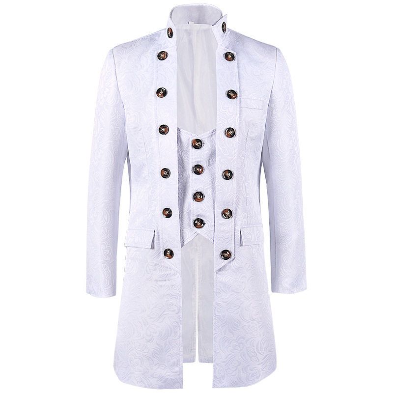 2021 New Foreign Trade European and American Men's Coat, Solid Color Fashion Steampunk Retro Men's Uniform with Stand Collar