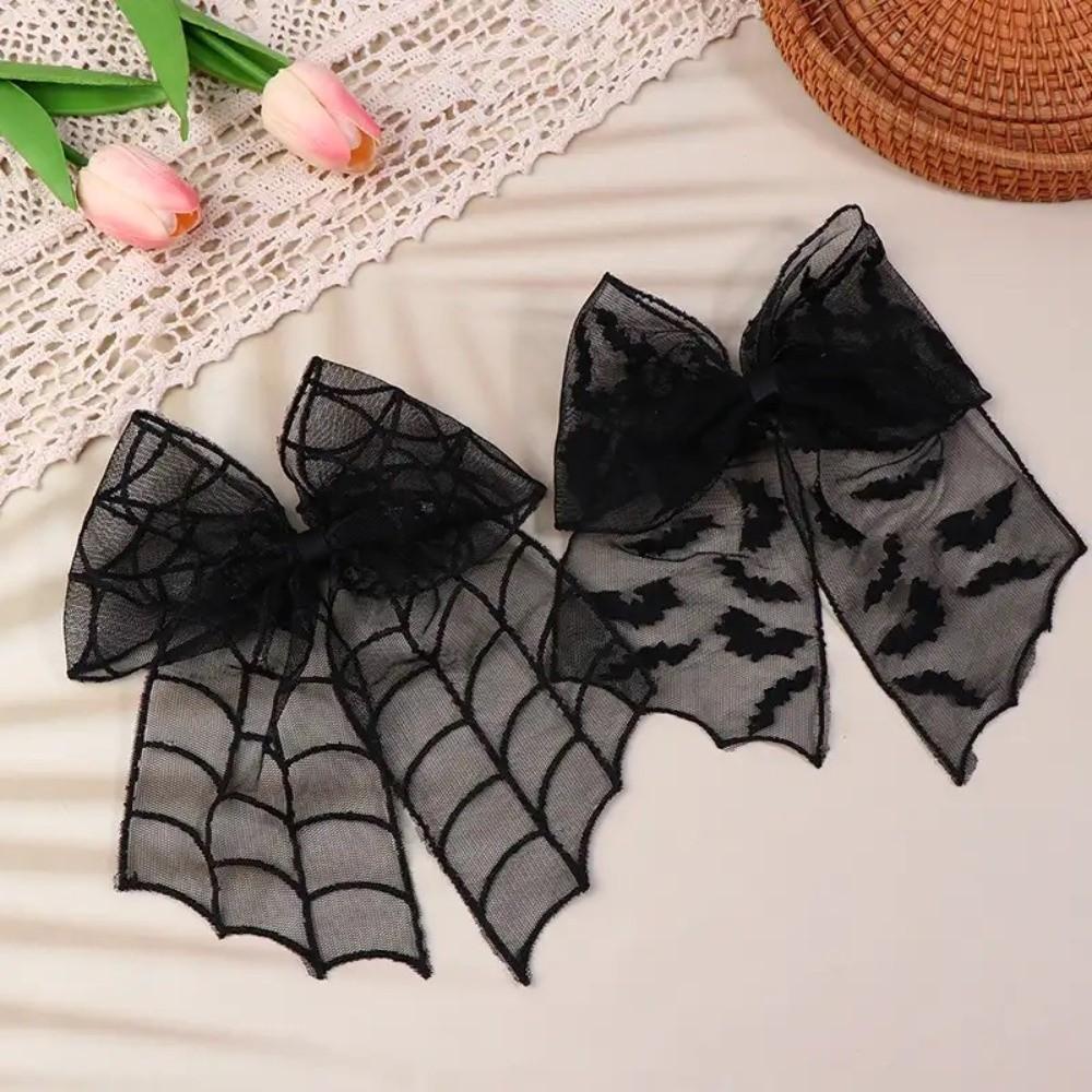 Lace Spider Web Hair Clip Spring Clip Halloween Hairpin Creative Bat Head Veil  Wedding
