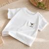 Kids Cotton Short Sleeve T Shirt with Bear Embroidery Pocket for Boys and Girls Summer