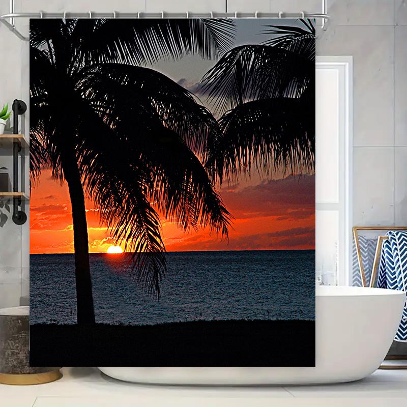 

Beach Sunset Palm Tree Shower Curtain Set For Modern Bathroom Decor Black Silhouette Pattern Waterproof Fabric Fits Most Rods (1 W60H190(CM)-1 Pcs