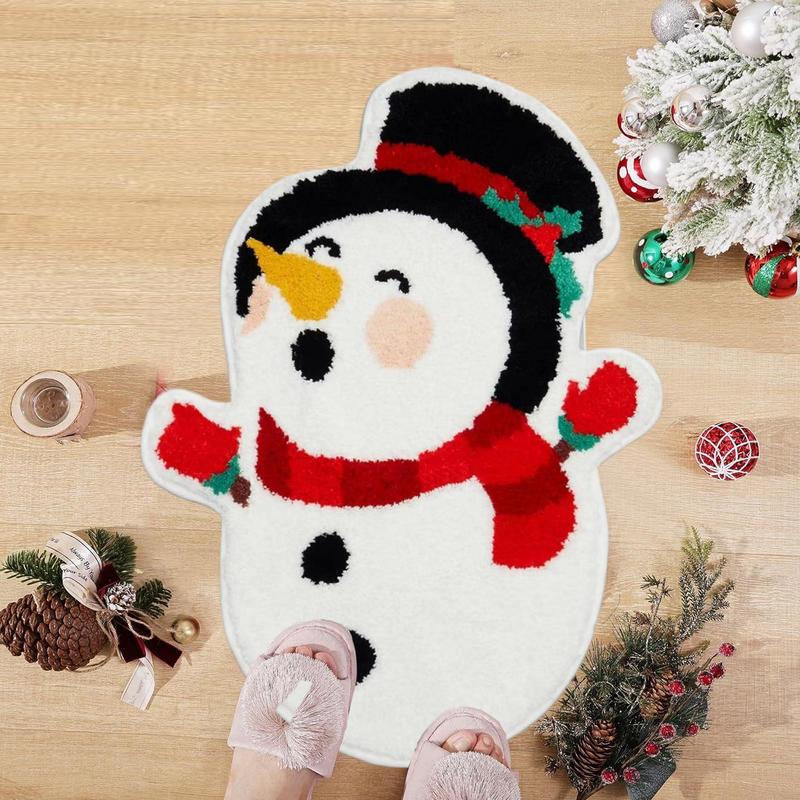 Christmas Bath Mat Snowman Rug Non-slip Cute Cartoon Tree Snowman Design Soft Floor Pad For Toilet Area Shower Bathtub House