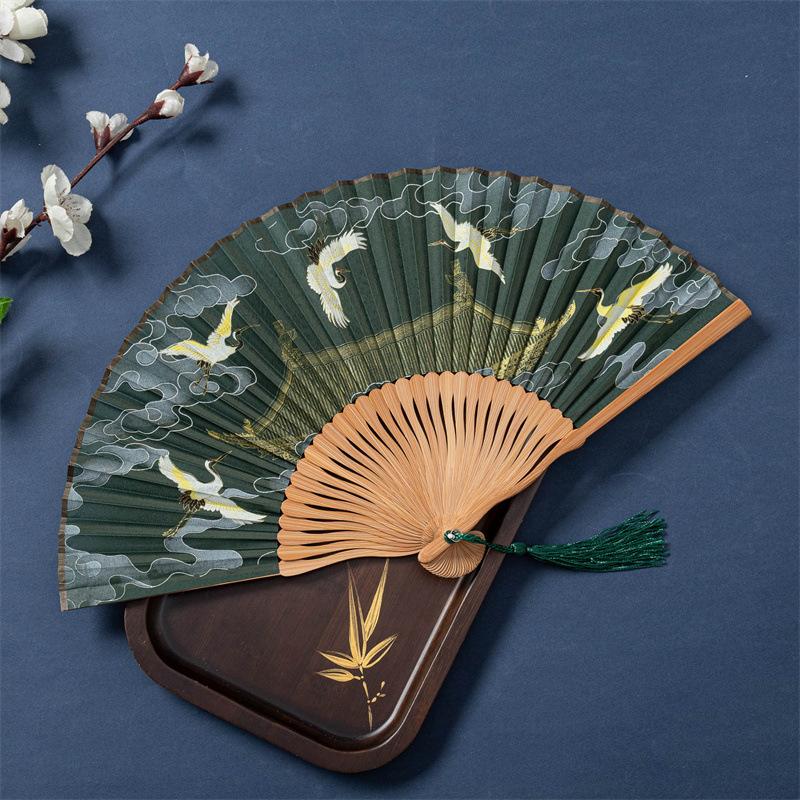 Fan Ancient Style Folding Fan Bamboo Folding Female Fan Chinese Style Hanfu Qipao Dance Fan Portable Small Fan