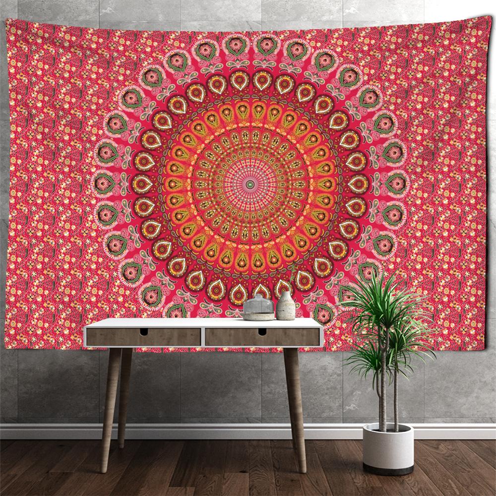 Tapiserie cu flori de mandala roșie agatat de perete abstract psihedelic vrăjitorie boem dormitor living decor acasă
