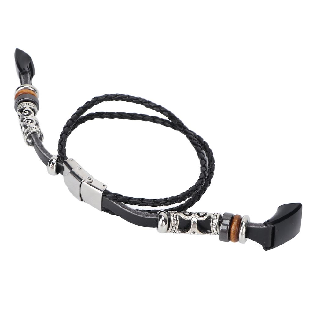 Retro Sports Watch Band Metal Beads Leather Wrist Watch Strap Replacement for Honor 5 4Black