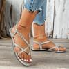Foreign trade toe casual flat sandals women's 2025 new woven foot cover Roman beach shoes large size 43Sandal