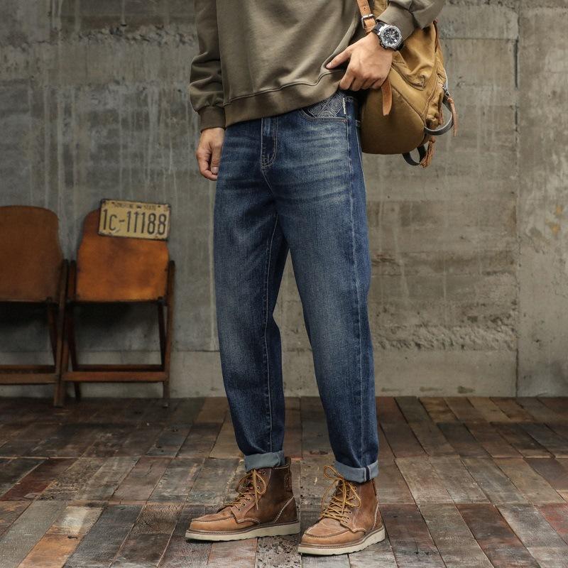 Jmg Clothing Men's Blue Tapered Harlan Jeans Loose Embroidery Spring And Autumn New Casual Pants Cm