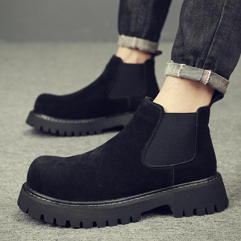 Martin boots men's high-top autumn and winter velvet warm new medium-top leather shoes men's one-pedal Chelsea boots men