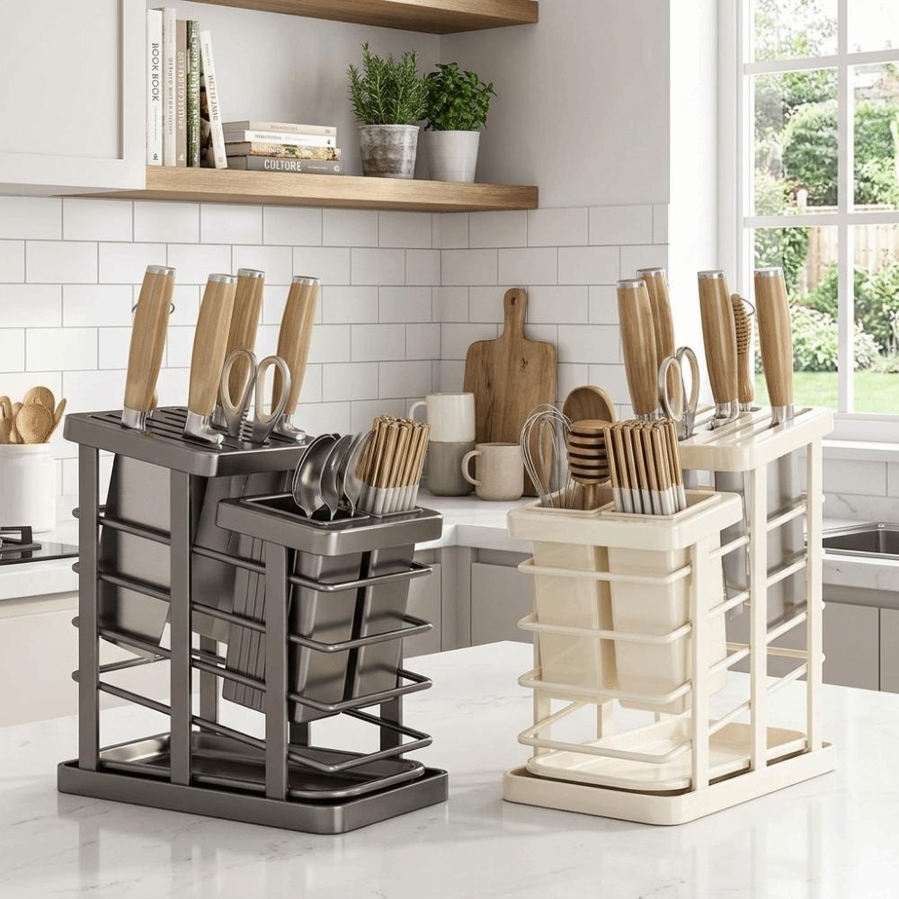 Support de découpe de comptoir peu encombrant Tube à baguettes en acier au carbone Support de couverts moderne Restaurant