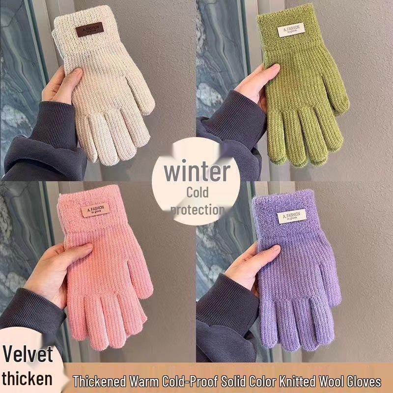 Unisex Winter Wool Knitted Gloves - Warm, Thick, Cold-Proof, Touchscreen Compatible for Cycling and Outdoor Activities