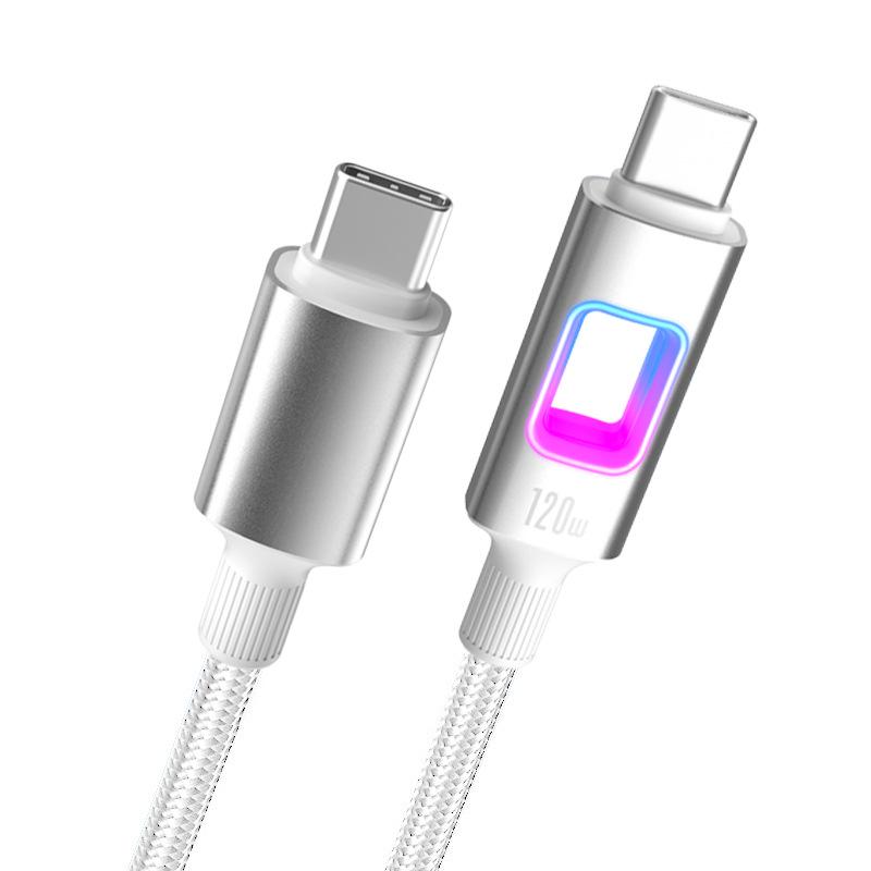 RGB 120W Fast Charging Dual Type-C Cable for Apple & Huawei Car Chargers