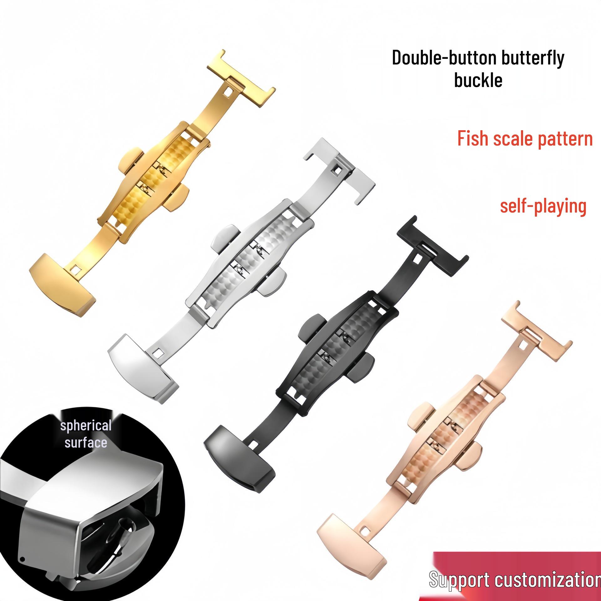 

Stainless Steel Butterfly Buckle Leather Strap for Watches Silver 18mm