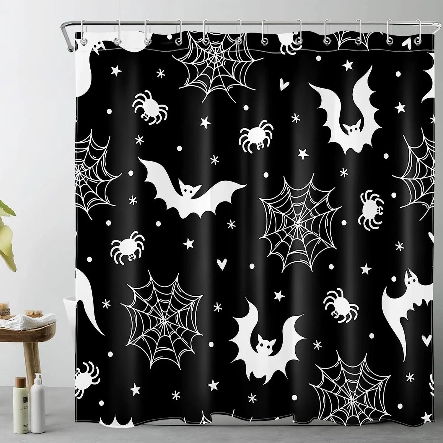 

Halloween Shower Curtain Black Bat Halloween Scary Pattern Shower Curtain Spooky Bat Bathroom Curtain Bathroom Decor with Hooks 90x180cm-35x70in