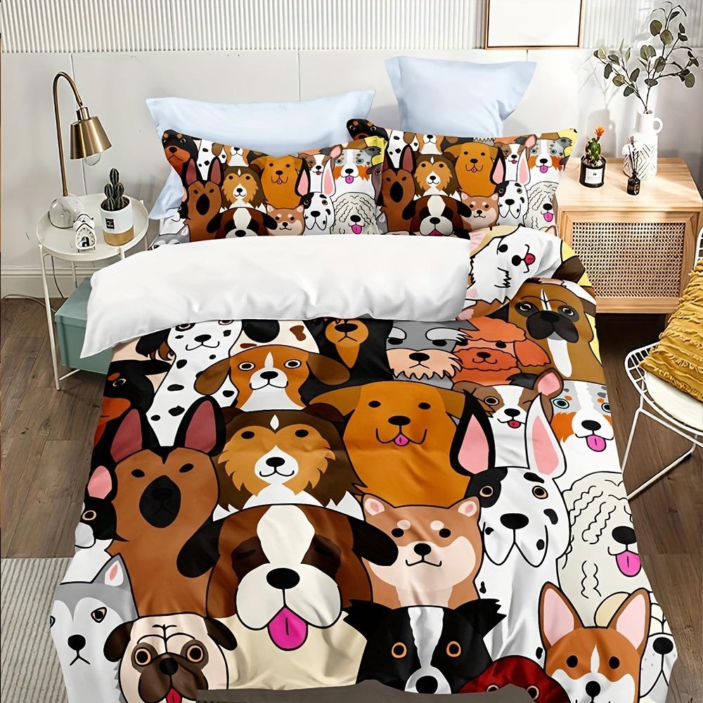 Dog Print Duvet Cover Set Soft And Comfortable Bedding Set For Bedroom - Includes 1 Duvet Cover And 2 Pillowcases