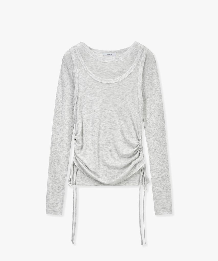 MONGDOL [Set] Side Shirred Layered T-Shirt Light Grey Mdts067Lgray