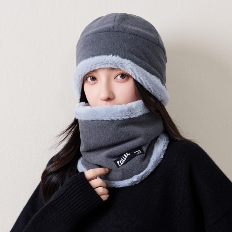 Winter New Hat Scarf Set Fleece Thickened Cycling Warm Snow Hat Outdoor Cold-proof Pullover Hat