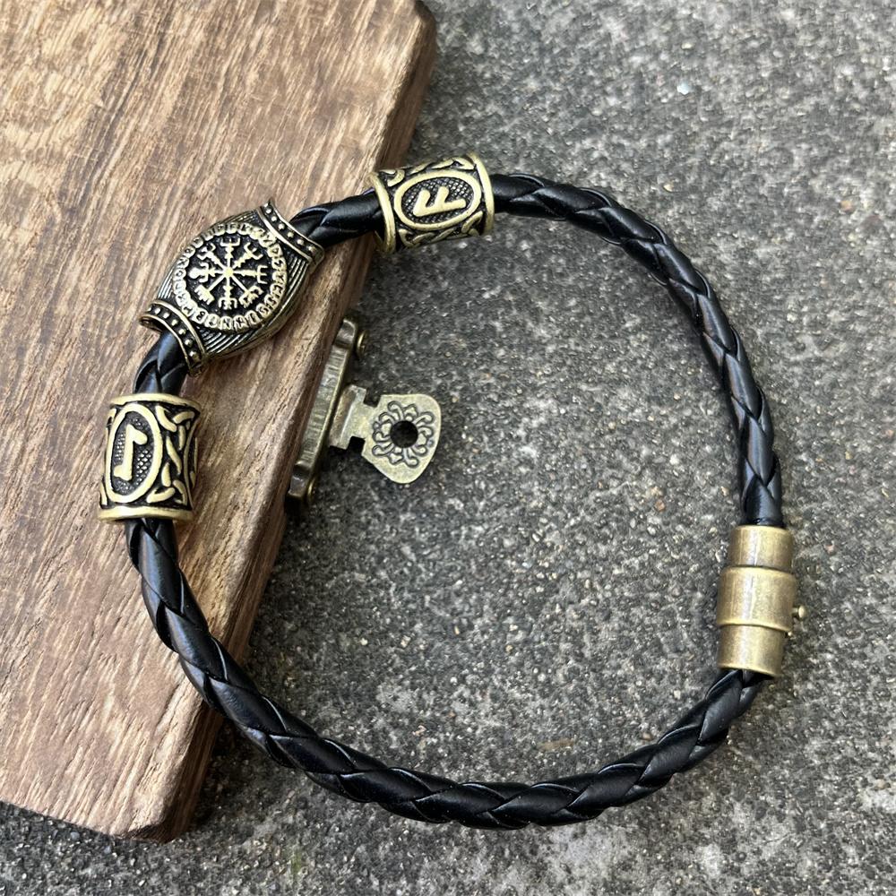 Norse Runes Beads Viking Leather Magnetic Bracelet For Men Women Adjustable Unisex Accessories