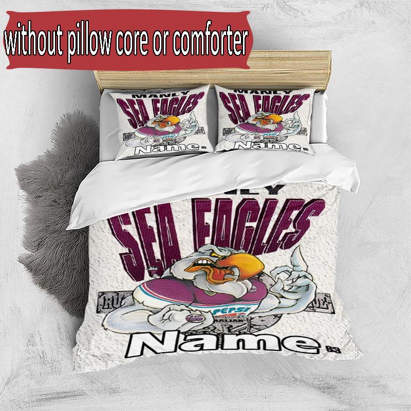 3pcs Duvet Cover Set (1*Duvet Cover + 2*Pillowcase, Without Core), Custom Name Manly Warringah Sea Eagles Pattern Bedding Set, Home Bedroom Decor Gift