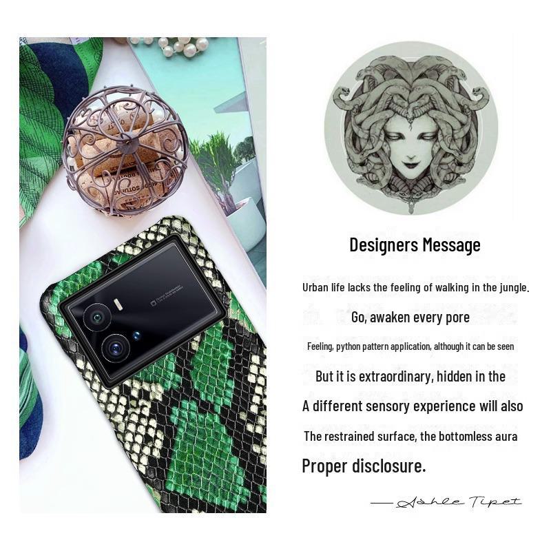 iQOO Z6 High-End Half Case: Cowhide Leather with Python Pattern
