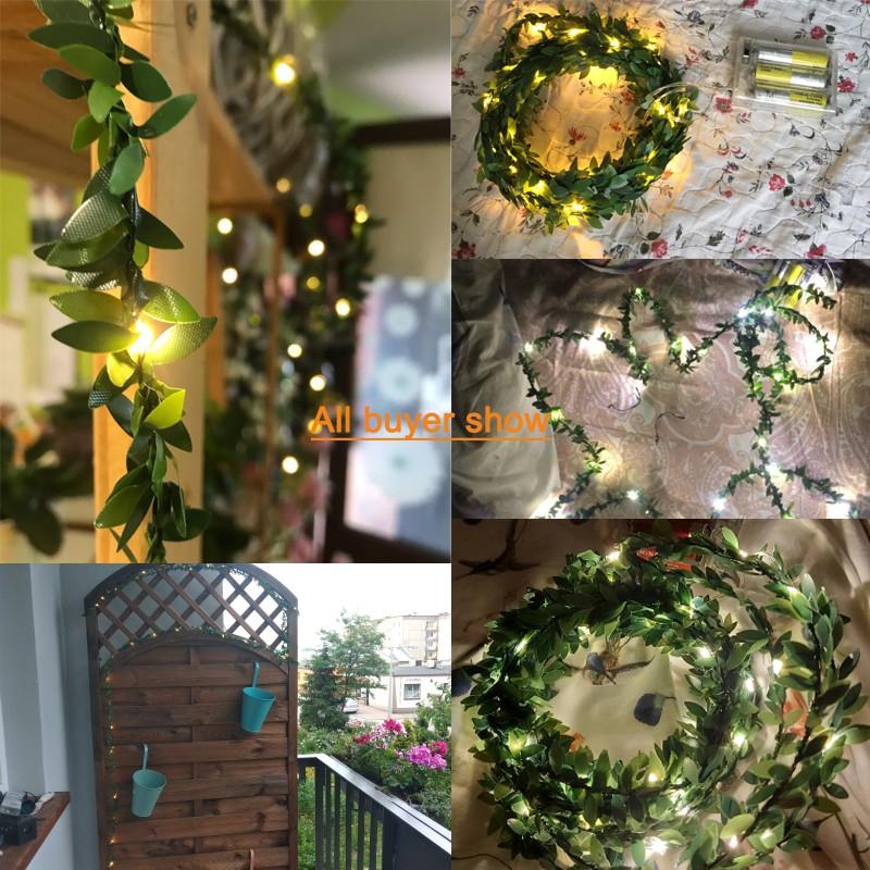 Green Leaves Light LED Copper Wire Lighting Chains AA Battery 2m 5m 10m for Wedding forest table christmas house party decorate