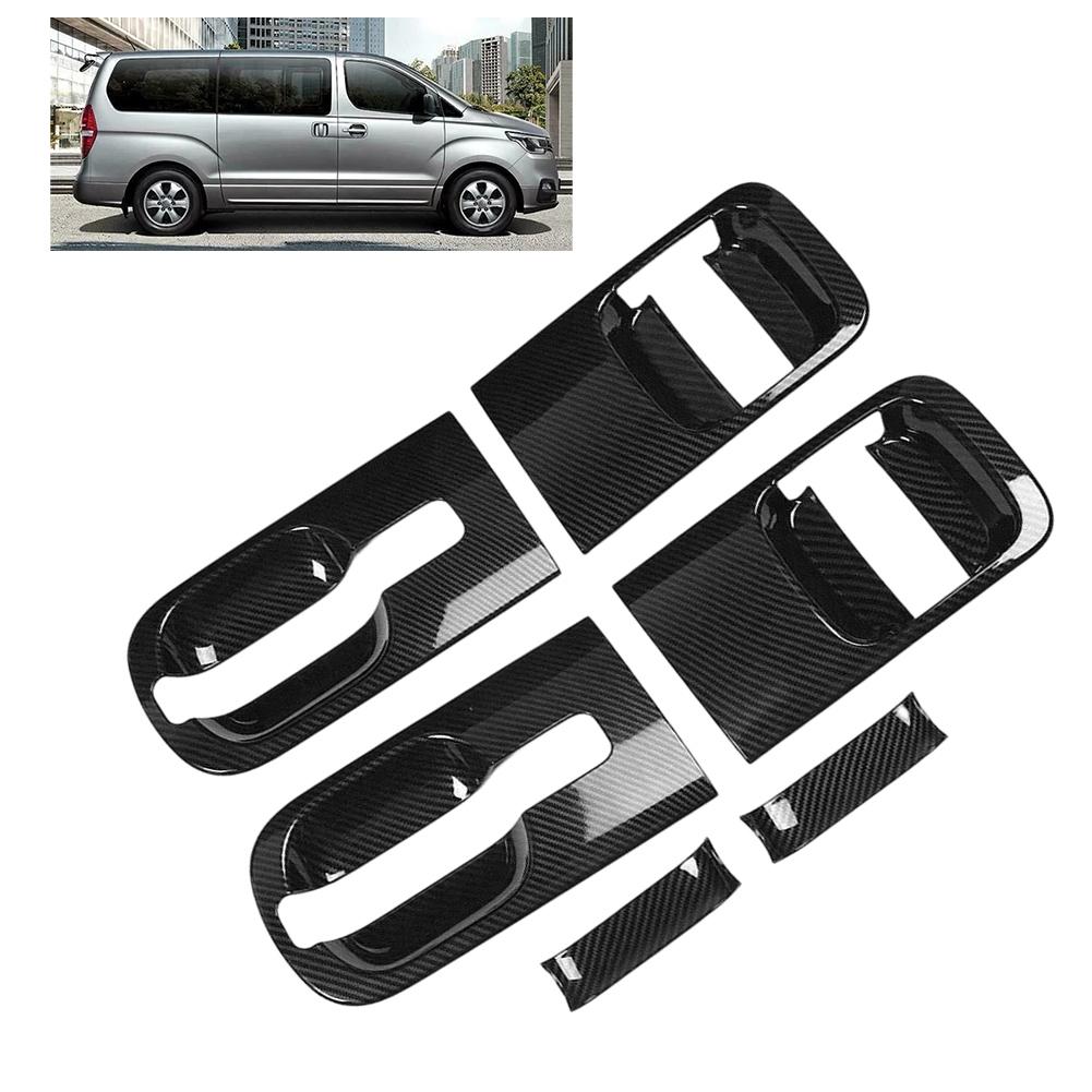 6 Piece Carbon Fiber Style Door Handle Bowl Cover Kit for Hyundai Grand Starex H1 2019 ABS Trim Upgrade Exterior Protection