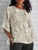 Nouveau Haut d'Été Élégant à Imprimé Floral Col en V Manches Mi-longues