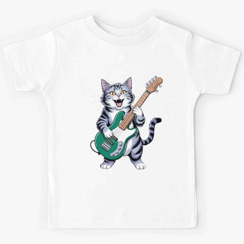 Rock And Roll guitar playing cat Kids T-Shirt 130