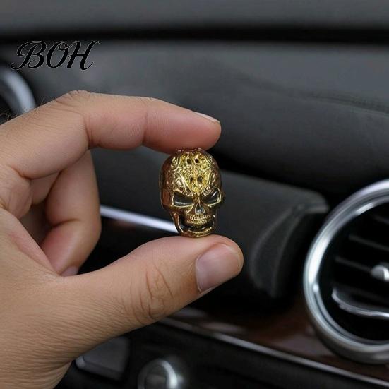 Car Accessories for Men Women Halloween Air Vent Clip, Metallic Skull Bat Freshener Fragrance Ornament Charm, Cool Auto Aroma Diffuser Gothic