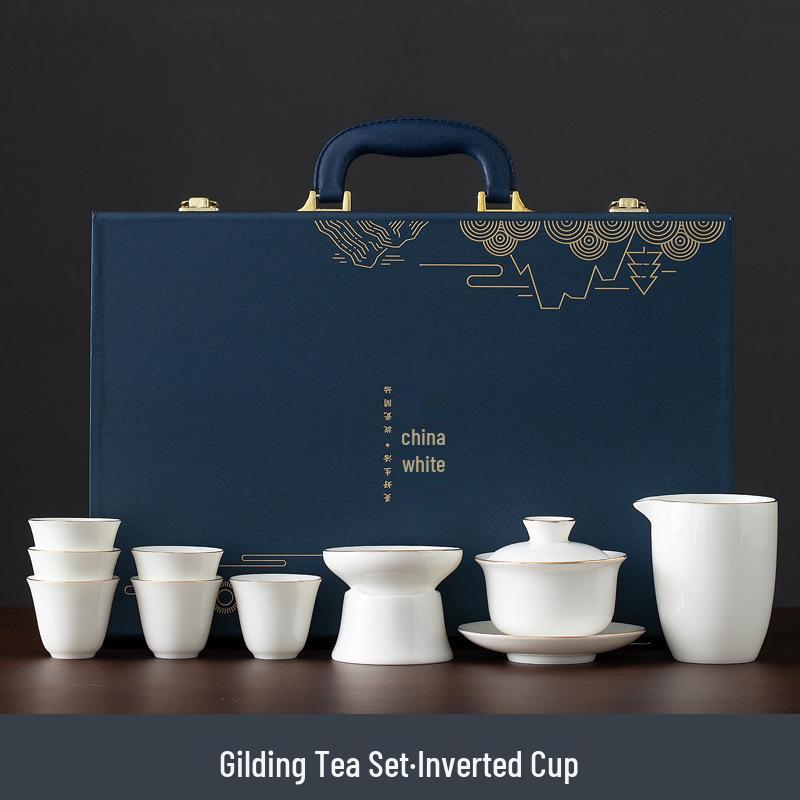 Mutton Fat Jade Dehua Porcelain Kung Fu Tea Set Souvenir