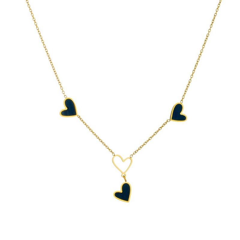 Gold Heart Black Enamel Pendant Necklace Dainty Choker For Women