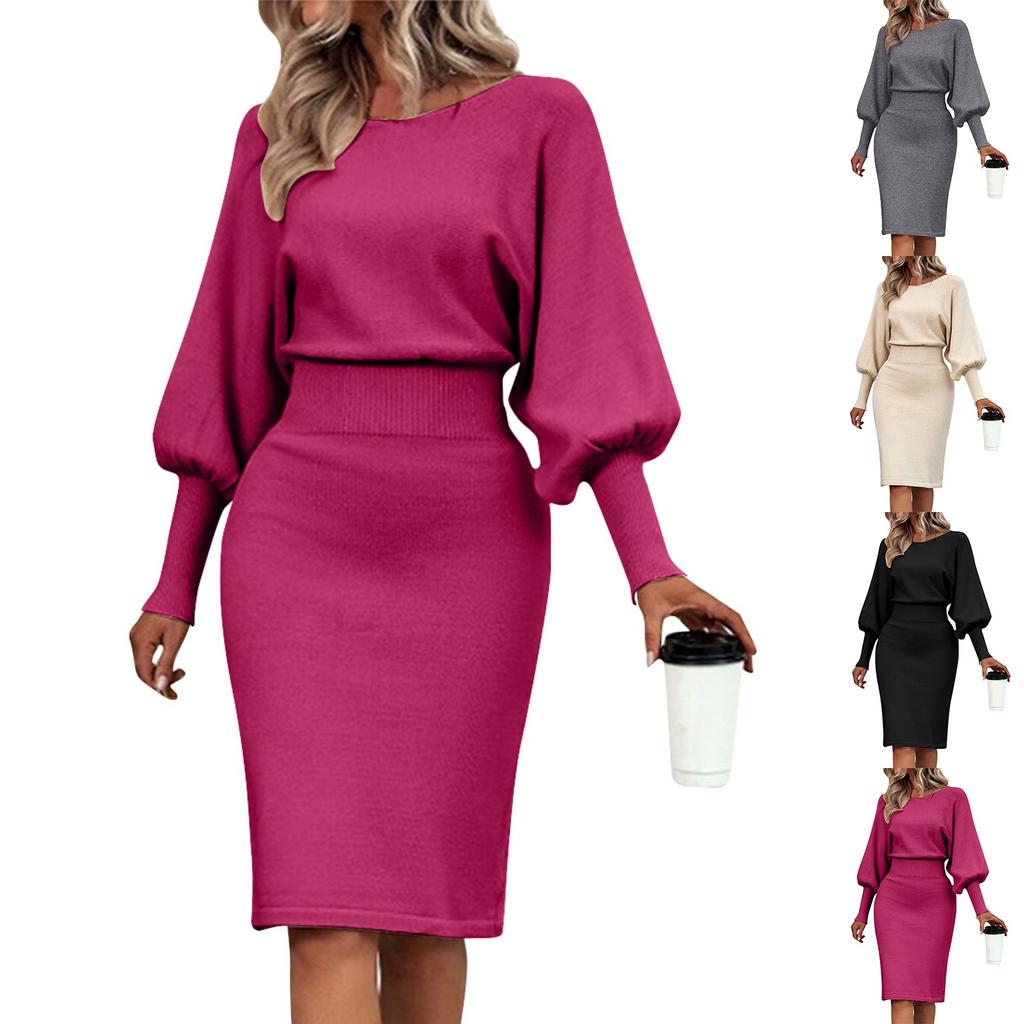 Dámská podzimní a zimní móda Sexy balíček s tenkým pasem Hip Rande Šaty s dlouhým rukávem