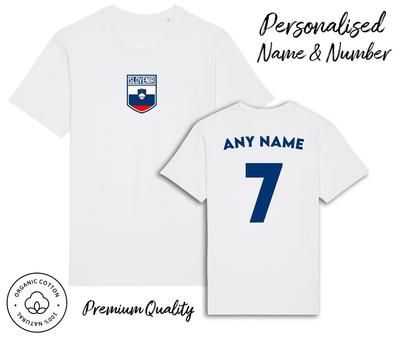 Slovenia Flag T-Shirt 2024 Personalised Name and No Adult Kids Baby, Football Euro