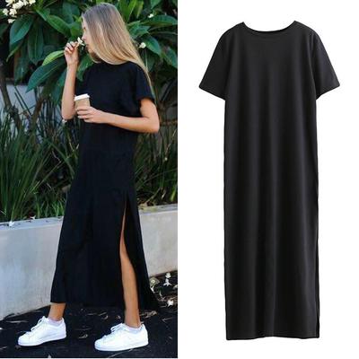 Women Sexy Side High Slit Short Sleeves Dress Casual Bodycon Dress
