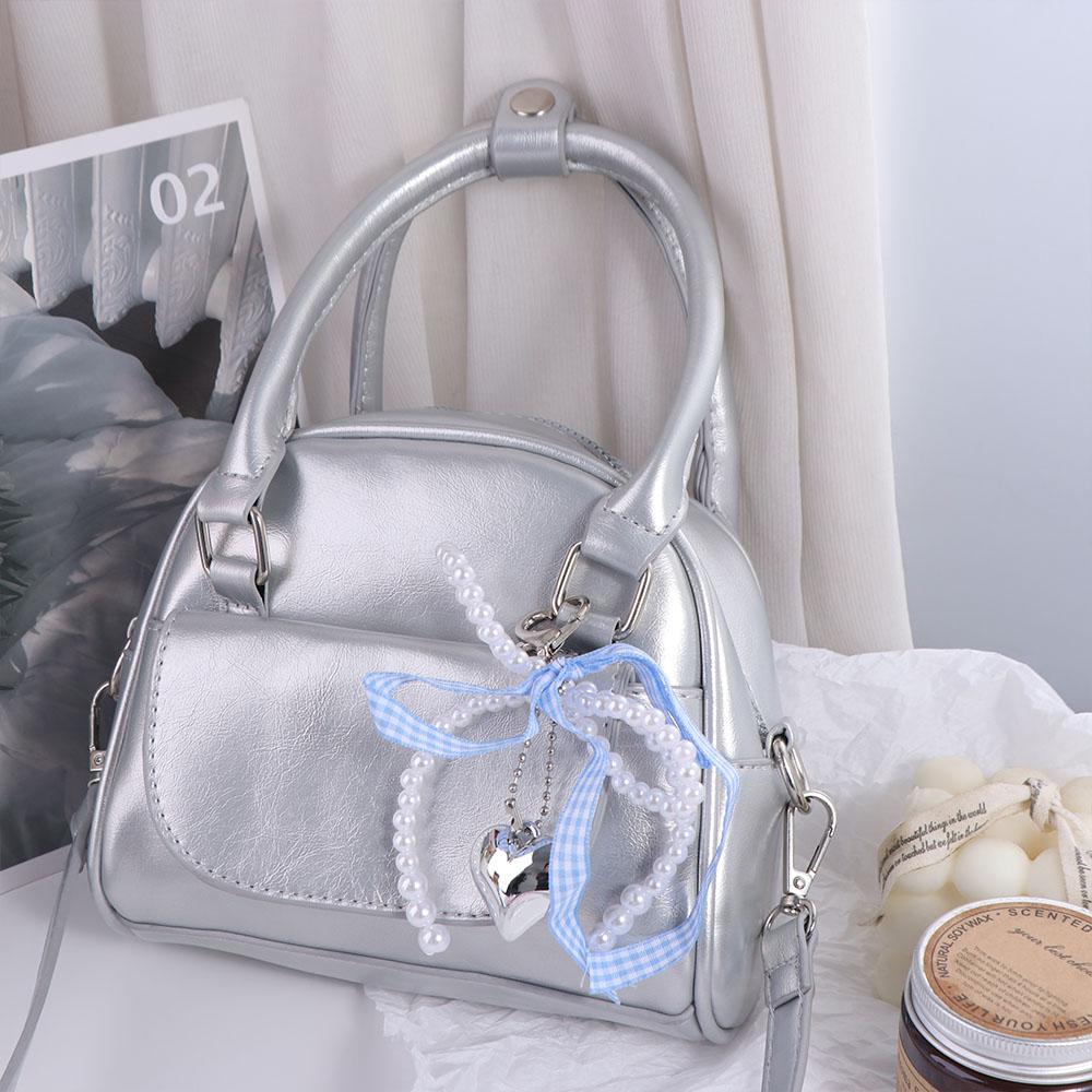 Bag Pendant Balletcore Keychain Pearl Phone Pendant Plaid Ribbon Bow Key Chain  Backpack Decor