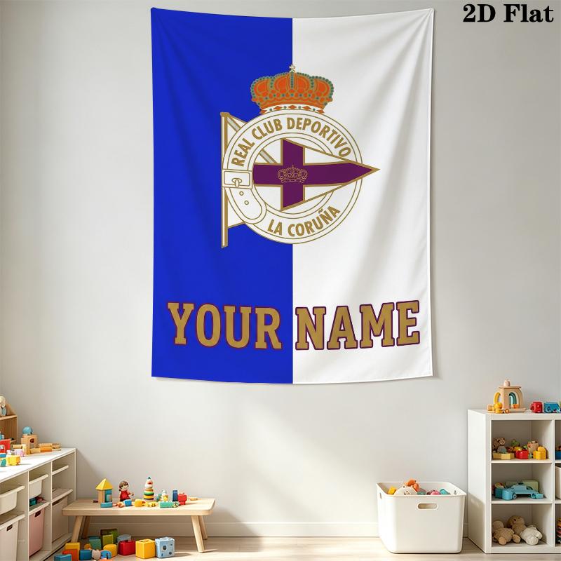 Custom Name Real Club Deportivo Wall Tapestry Aesthetic Wall Hanging Printed Fabric Blanket Decorative Tapestries for Bedroom Living Room Home Decor