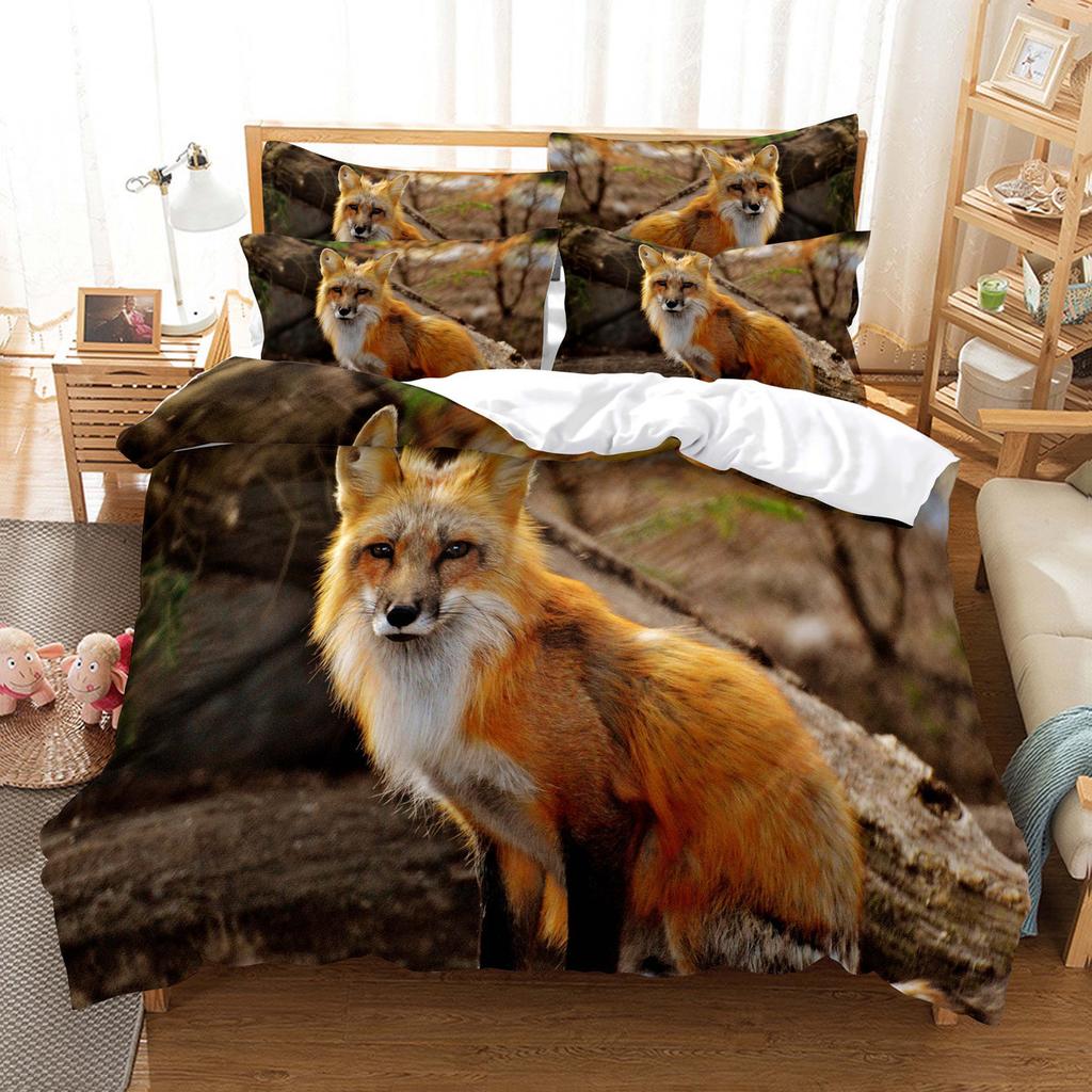 3pcs Bedding Set Animal Wolf Bear Oanda Printed Cozy Duvet Cover King Queen Twin Single Size Birthday Gift Boy Kid Bedroom Decor