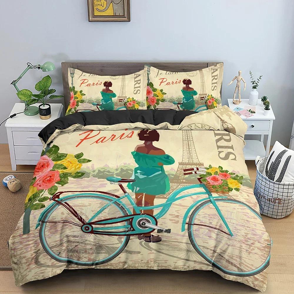 Eiffel Tower Bedding Set Romantic Style Duvet Cover Set With Pillowcase King Queen Size Comforter Cover for Valentine's Day