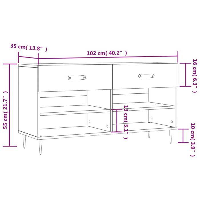 VidaXL Banc à Chaussures, Armoire à Chaussures avec 4 Étagères et Pieds, Meuble à Chaussures avec 2 Tiroirs Salon, Moderne, 829720