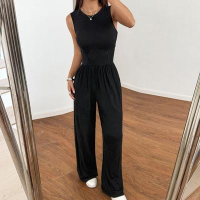 Casual Style Sleeveless Wide-leg Jumpsuit for Women's Spring and Summer