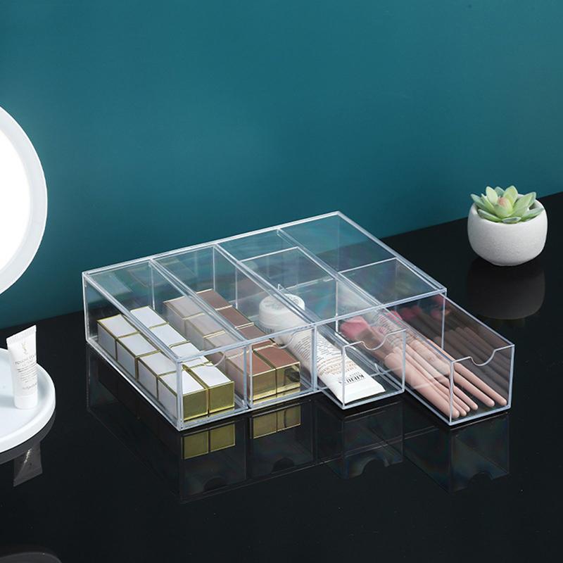 4-Layer Plastic Drawer Storage Box Transparent Dustproof Glasses Storage Rack