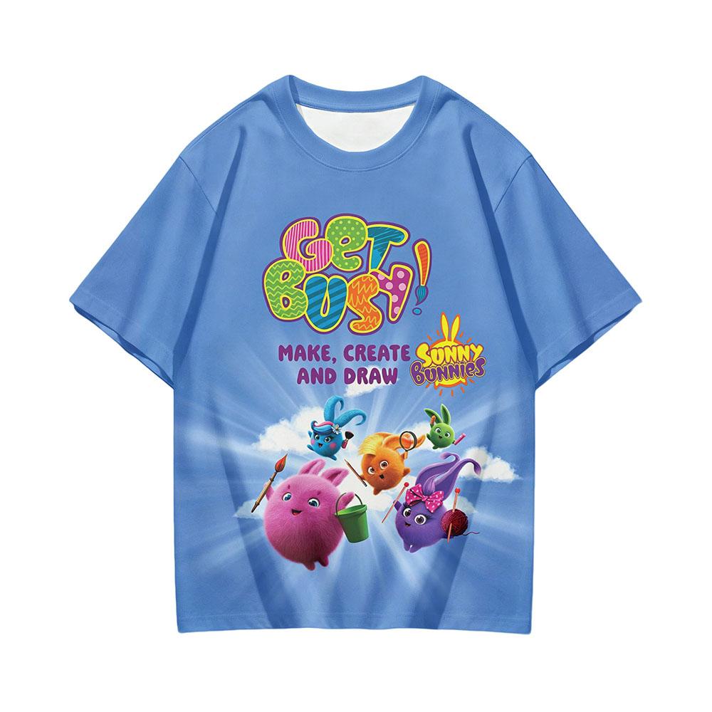 

Sunny Bunnies Short Sleeve T-Shirt Kids Anime Print Tops Childrens Clothing 3D Cartoon Print Boys Girls O-neck Comfortable Tees 110
