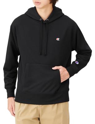 Hoodie Long Sleeve One Point Logo Hooded Sweatshirt Sports Black M [Champion] Men's C3-XS151