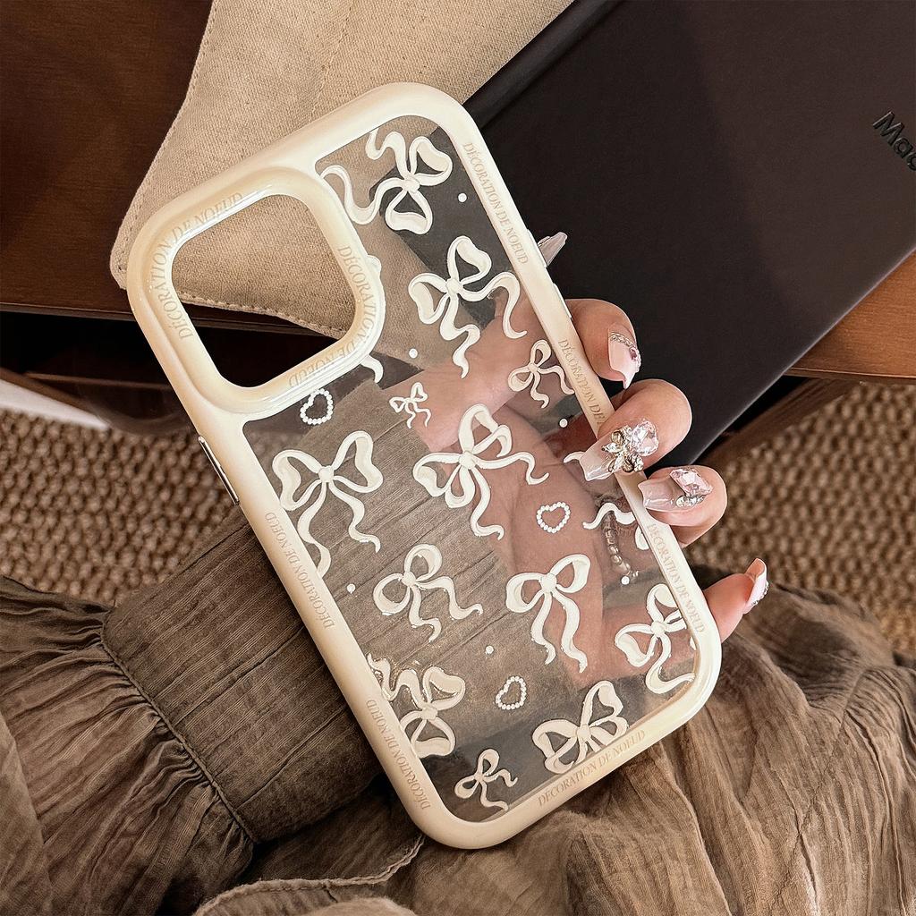 Applicable To Apple 16promax Mobile Phone Case Pearl Bow Iphone15 Temperament 13 Anti-fall 14 Acrylic 12