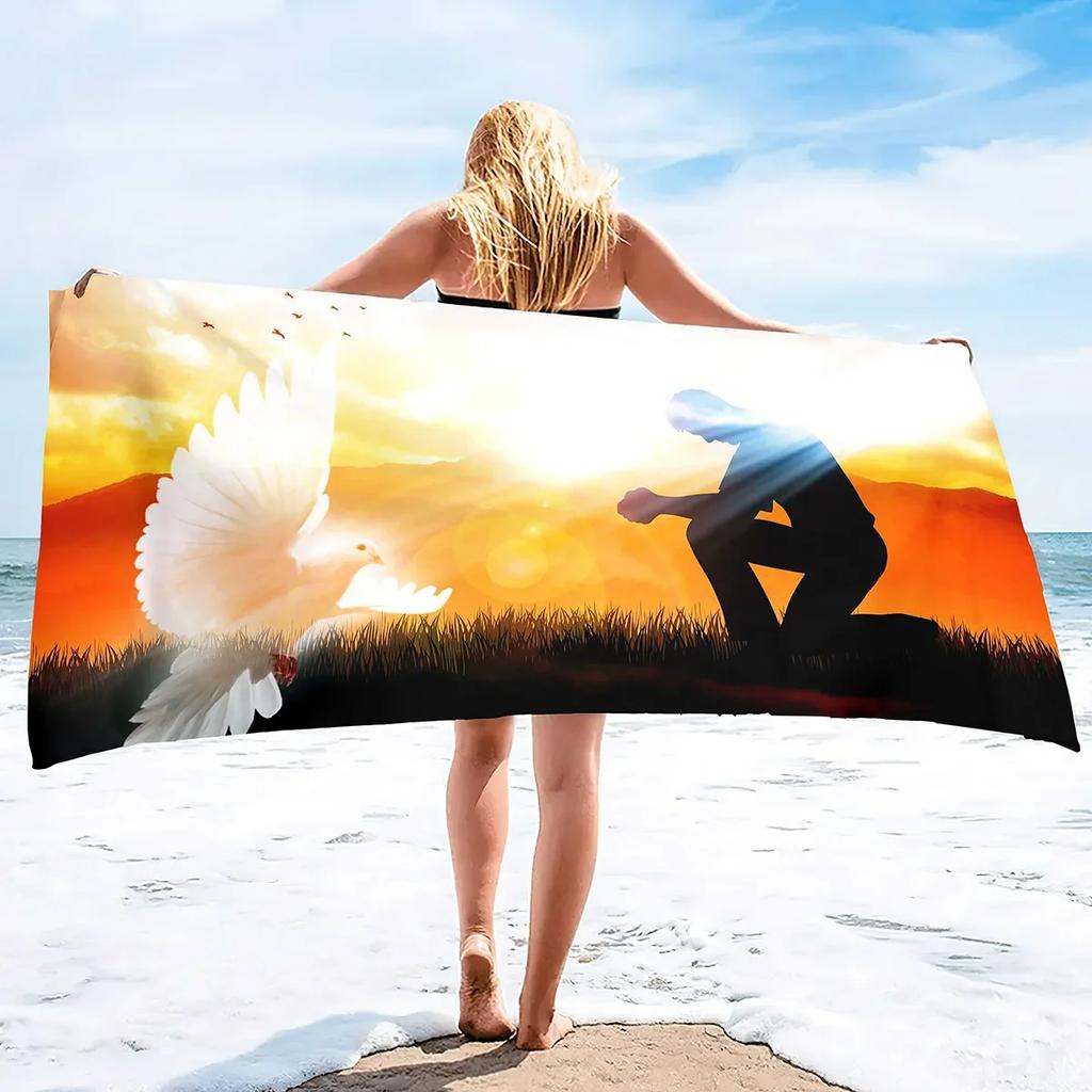 Pray to god Microfiber Lightweight Thin Beach Towels,Compact Sand Free Swim Pool Blanket for Outdoor Traveling on Vacation