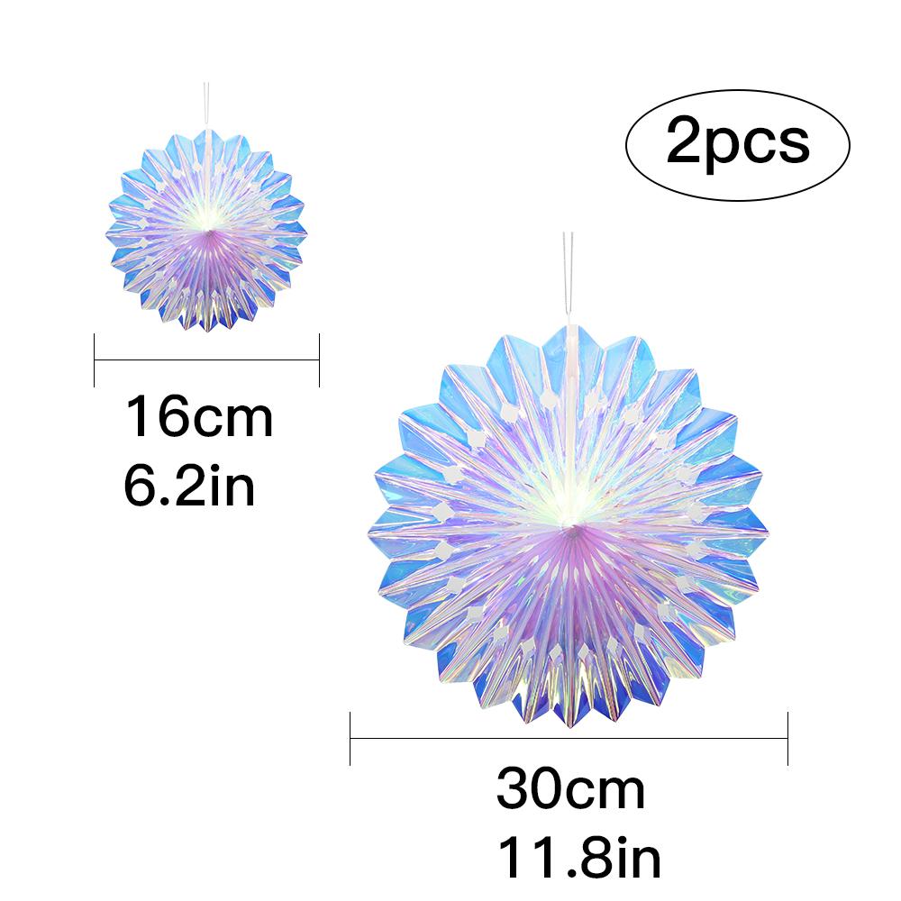 Iridescent Shiny Rainbow Honeycomb Snowflake Xmas Tree Star Fan Curtains For Birthday Party Wedding Christmas Decor